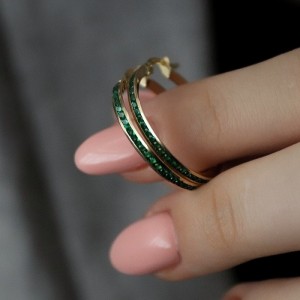 Yeşil Taşlı Halka Küpe