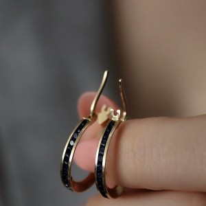 Lacivert Taşlı Halka Küpe