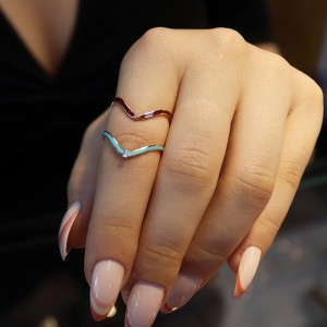 Turkuaz Mineli Pırlanta Baget Yüzük